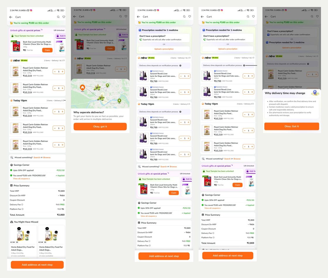 Final board: carts with and without pharmacy items, plus delivery explanation sheets