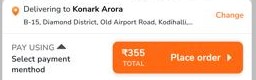 Footer with delivery address, Pay using, select payment method and Place order